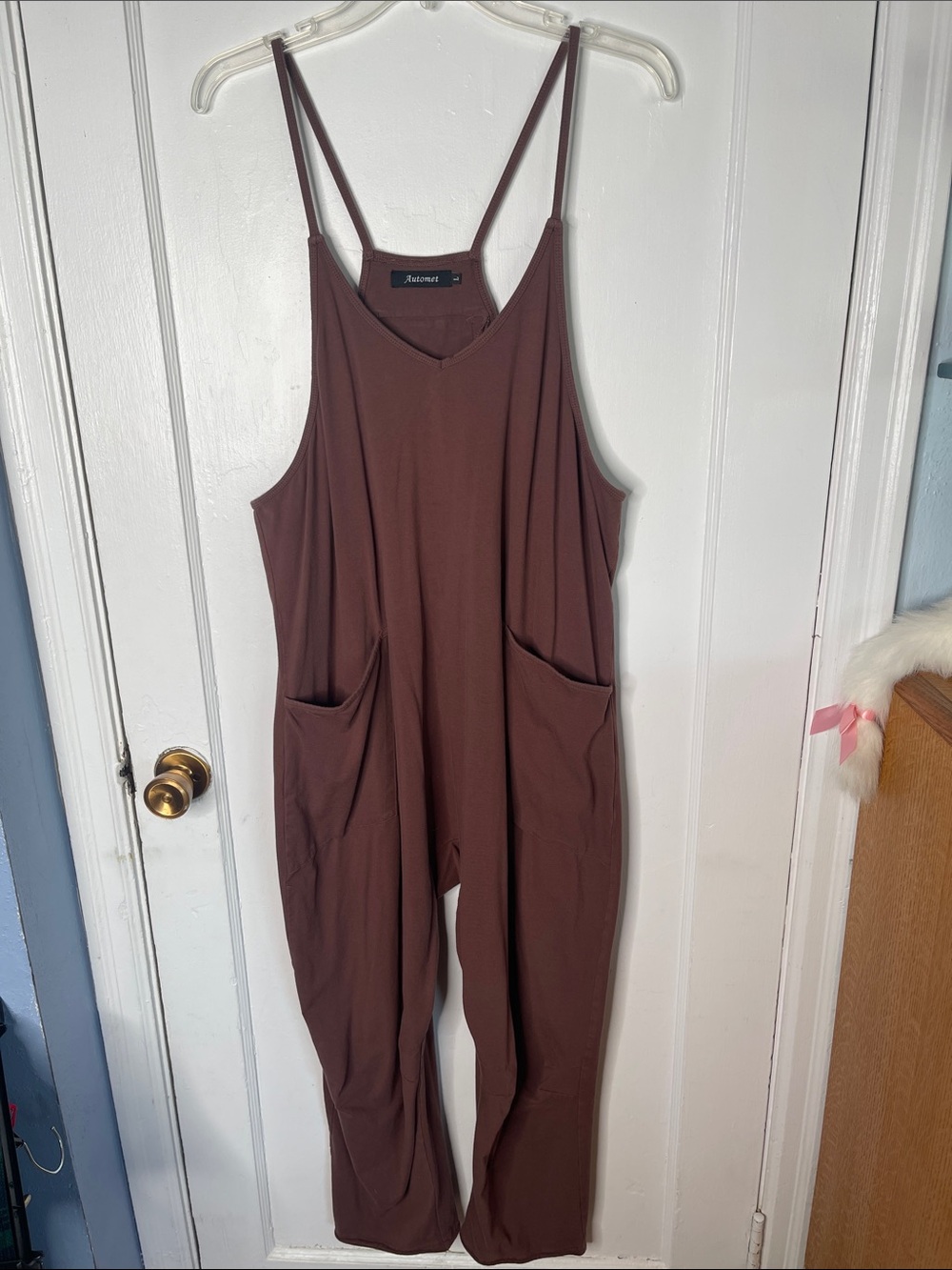 Brown Romper Jumpsuit Large Stretch Automet Pockets Comfy Ladies